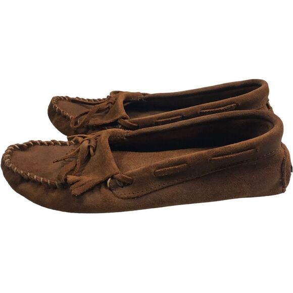 Minnetonka Kilty Brown Suede Leather Moccasins Shoes - Picture 6 of 10
